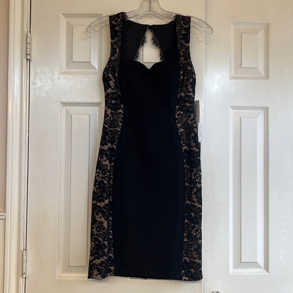 Aidan Mattox black side panel dress
